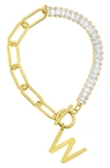 Adornia Crystal & Paper Clip Chain Initial Bracelet In Gold-w
