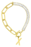 Adornia Crystal & Paper Clip Chain Initial Bracelet In Gold