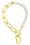 Adornia Crystal & Paper Clip Chain Initial Bracelet In Gold-d