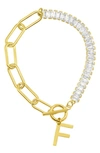 Adornia Crystal & Paper Clip Chain Initial Bracelet In Gold