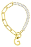 Adornia Crystal & Paper Clip Chain Initial Bracelet In Gold