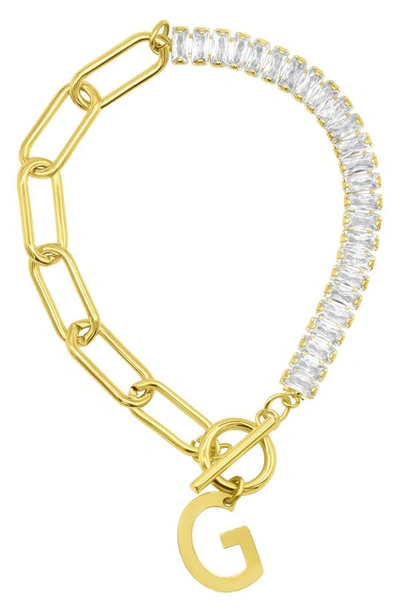 Adornia Crystal & Paper Clip Chain Initial Bracelet In Gold