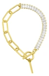 Adornia Crystal & Paper Clip Chain Initial Bracelet In Gold-i