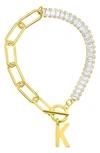 Adornia Crystal & Paper Clip Chain Initial Bracelet In Gold-k