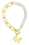 Adornia Crystal & Paper Clip Chain Initial Bracelet In Gold