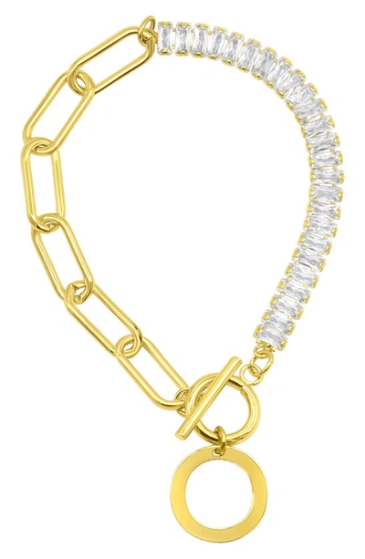 Adornia Crystal & Paper Clip Chain Initial Bracelet In Gold