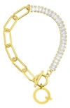 Adornia Crystal & Paper Clip Chain Initial Bracelet In Gold