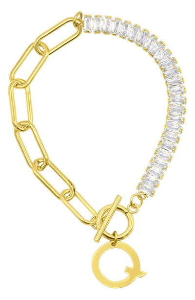 Adornia Crystal & Paper Clip Chain Initial Bracelet In Gold