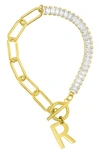Adornia Crystal & Paper Clip Chain Initial Bracelet In Gold-r