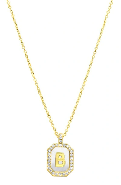 Adornia Crystal Mother Of Pearl Initial Pendant Necklace In Gold-b