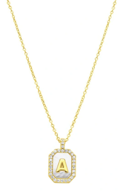 Adornia Crystal Mother Of Pearl Initial Pendant Necklace In Gold-a