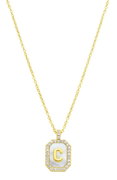 Adornia Crystal Mother Of Pearl Initial Pendant Necklace In Gold