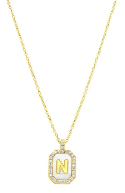 Adornia Crystal Mother Of Pearl Initial Pendant Necklace In Gold-n