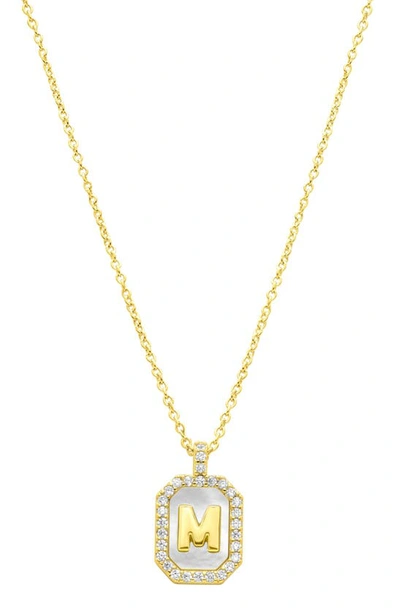 Adornia Crystal Mother Of Pearl Initial Pendant Necklace In Gold-m