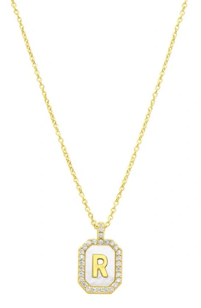 Adornia Crystal Mother Of Pearl Initial Pendant Necklace In Gold