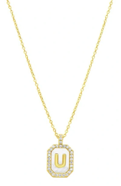 Adornia Crystal Mother Of Pearl Initial Pendant Necklace In White- U