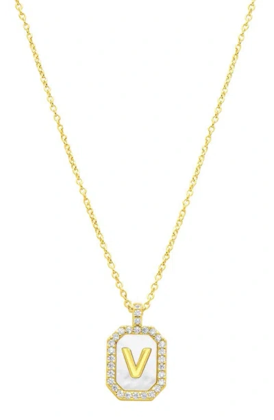 Adornia Crystal Mother Of Pearl Initial Pendant Necklace In Gold-v