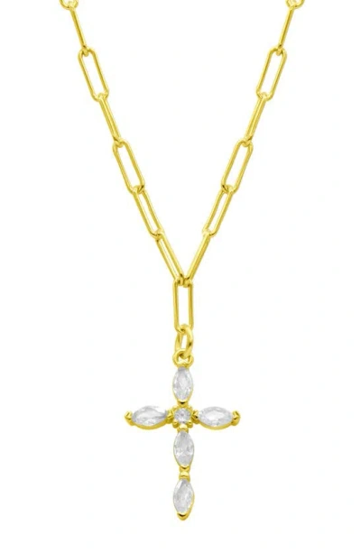 Adornia Cz Cross Pendant Paper Clip Chain Necklace In Gold