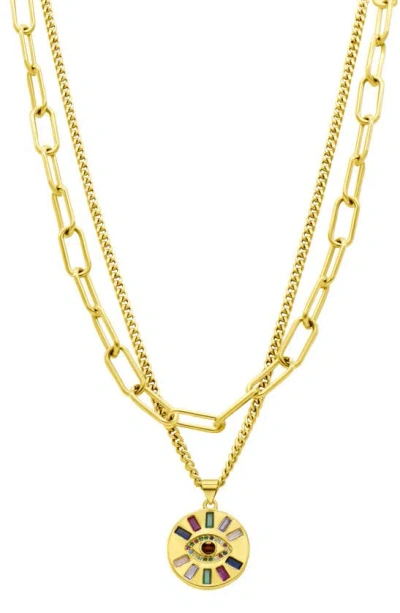 Adornia Cz Evil Eye Layered Chain Necklace In Gold