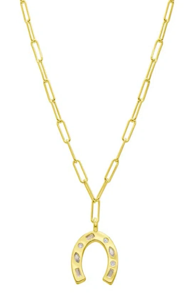 Adornia Cz Horseshoe Pendant Paper Clip Chain Necklace In Gold
