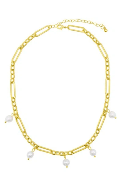 Adornia Freshwater Pearl Drop Chain Necklace In White