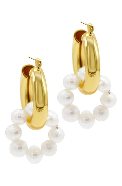 Adornia Imitation Pearl Circle Drop Huggie Hoop Earrings In White