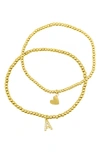 Adornia Initial & Heart 2-pack Stretch Bracelets In Gold-a