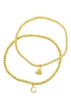 Adornia Initial & Heart 2-pack Stretch Bracelets In Gold-c