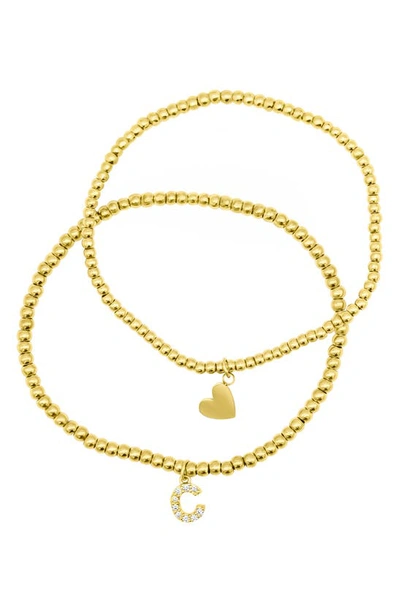 Adornia Initial & Heart 2-pack Stretch Bracelets In Gold-c