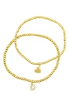 Adornia Initial & Heart 2-pack Stretch Bracelets In Gold-d