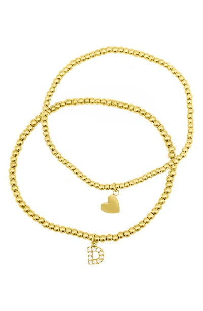 Adornia Initial & Heart 2-pack Stretch Bracelets In Gold-d