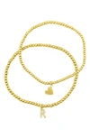 Adornia Initial & Heart 2-pack Stretch Bracelets In Gold-r