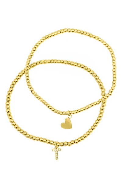 Adornia Initial & Heart 2-pack Stretch Bracelets In Gold-t