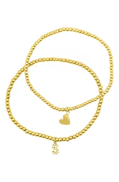Adornia Initial & Heart 2-pack Stretch Bracelets In Gold-s