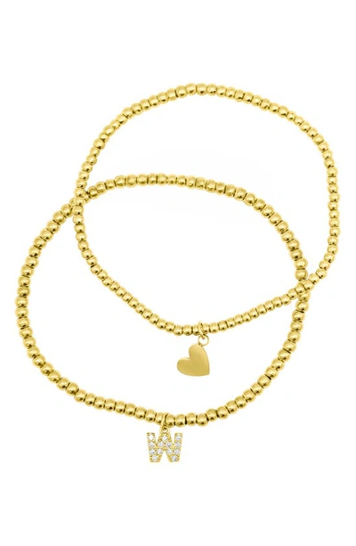 Adornia Initial & Heart 2-pack Stretch Bracelets In Gold-w