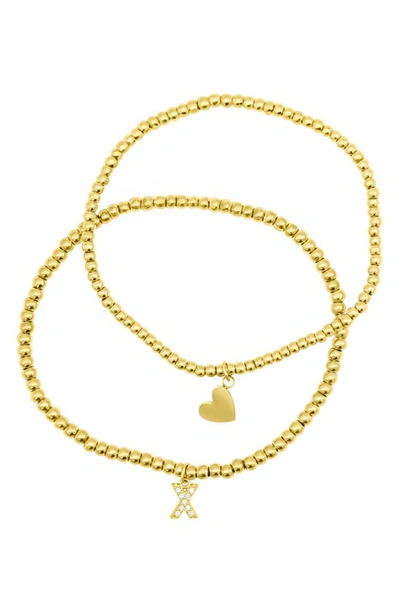 Adornia Initial & Heart 2-pack Stretch Bracelets In Gold