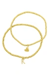 Adornia Initial & Heart 2-pack Stretch Bracelets In Gold-k
