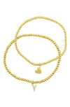 Adornia Initial & Heart 2-pack Stretch Bracelets In Gold-y