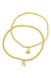 Adornia Initial & Heart 2-pack Stretch Bracelets In Gold-n