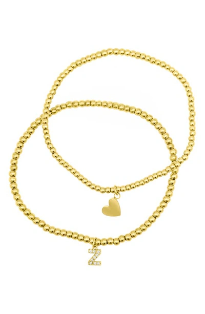 Adornia Initial & Heart 2-pack Stretch Bracelets In Gold-z