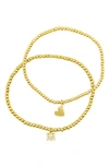 Adornia Initial & Heart 2-pack Stretch Bracelets In Gold-m