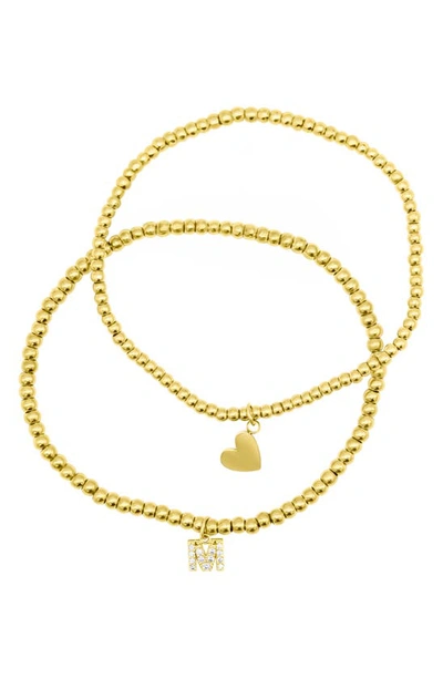 Adornia Initial & Heart 2-pack Stretch Bracelets In Gold-m