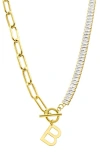 Adornia Initial Pendant Half Crystal Half Paper Clip Chain Necklace In Gold-b