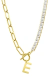 Adornia Initial Pendant Half Crystal Half Paper Clip Chain Necklace In Gold- E