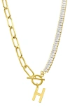 Adornia Initial Pendant Half Crystal Half Paper Clip Chain Necklace In Gold-h