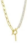 Adornia Initial Pendant Half Crystal Half Paper Clip Chain Necklace In Gold-i