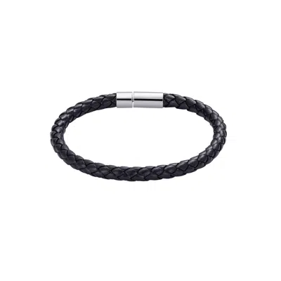 Adornia Men's Black Leather Rope Chain Bracelet With Silver Clasp