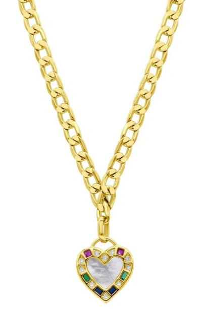 Adornia Mother Of Pearl & Cz Heart Pendant Necklace In Gold