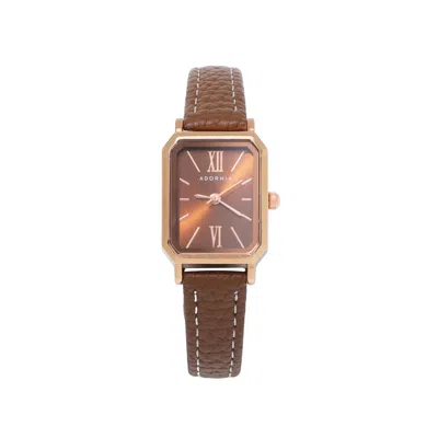 Adornia Rose Gold Lisbon Watch With Brown Leather Band And Brown Face