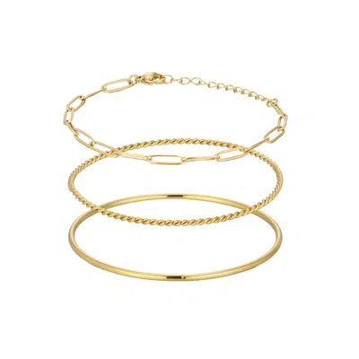 Adornia Tarnish Resistant 18k Gold Plated Set Of 2 Bangles And Paperclip Chain Bracelets